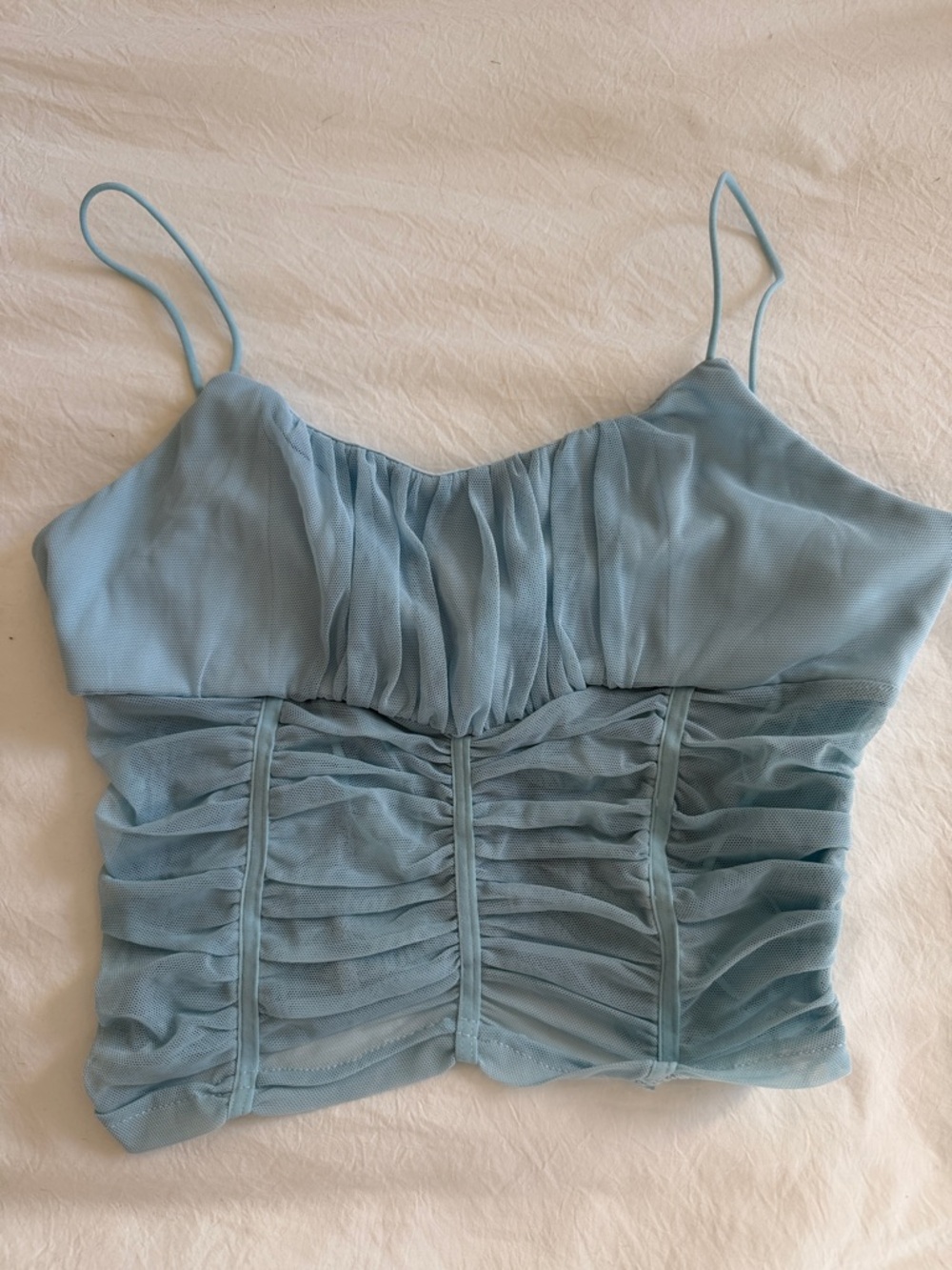 Streetwear Society Light Blue Ruched Mesh Crop Cami